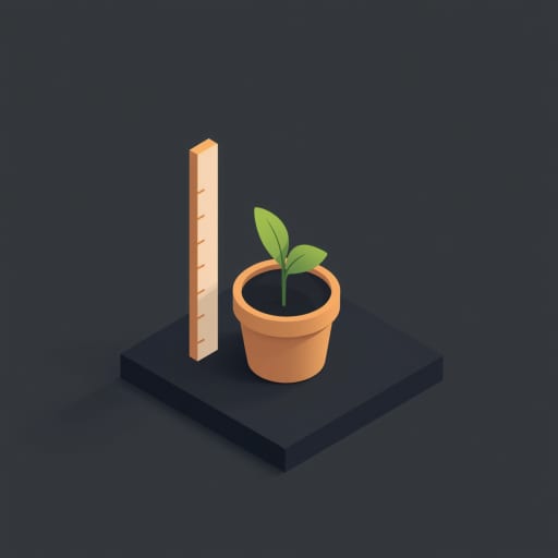 Seedling in a pot beside a ruler, a pilot growth metaphor for the first dispatch packet.
